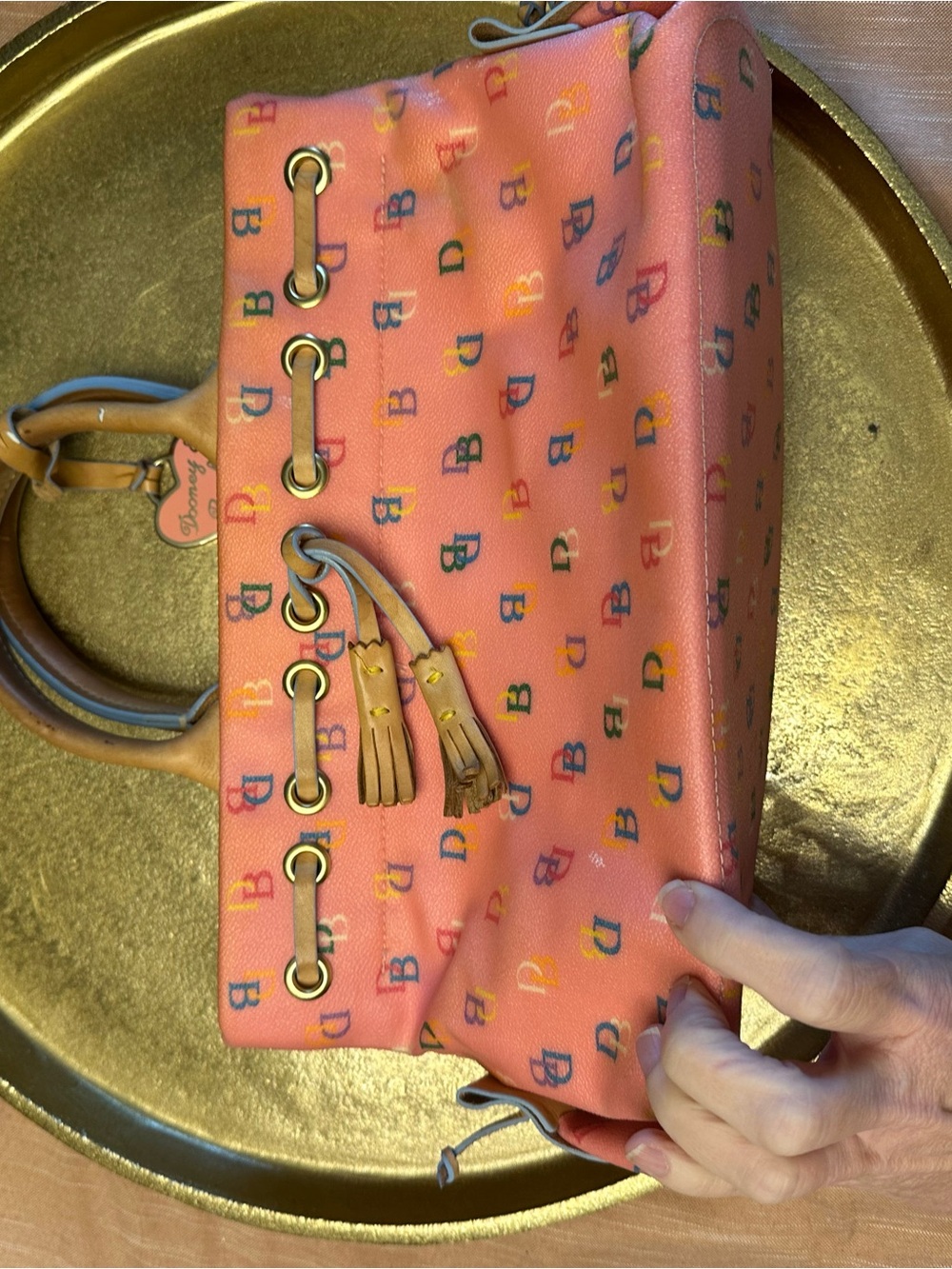 Dooney & Bourke Pink Signature Monogram Drawstring Satchel Y2K Vintage - Picture 3 of 12